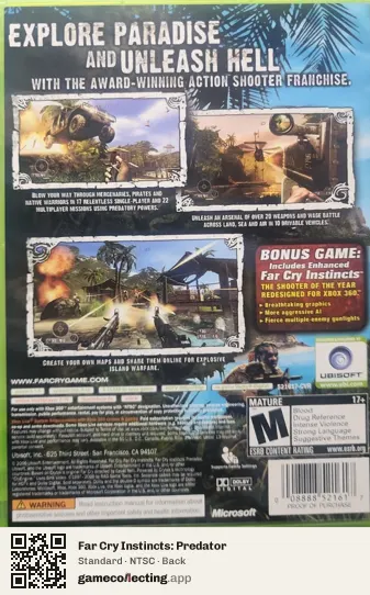 Far Cry Instincts: Predator Xbox 360, NTSC box back