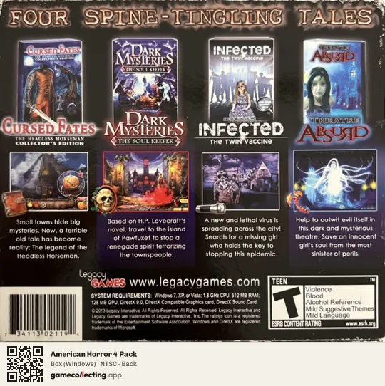 American Horror 4 Pack Computer, NTSC box back