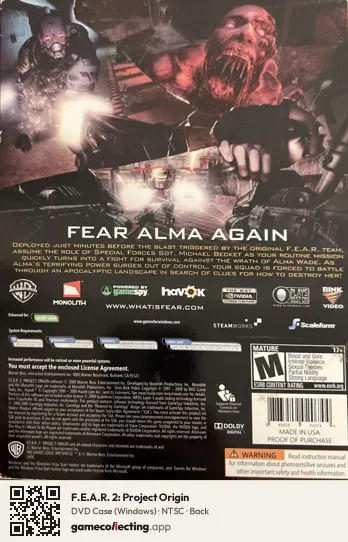 F.E.A.R. 2: Project Origin Computer, NTSC box back