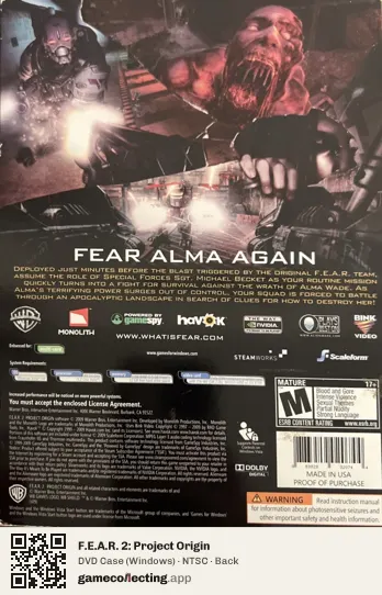 F.E.A.R. 2: Project Origin Computer, NTSC box back