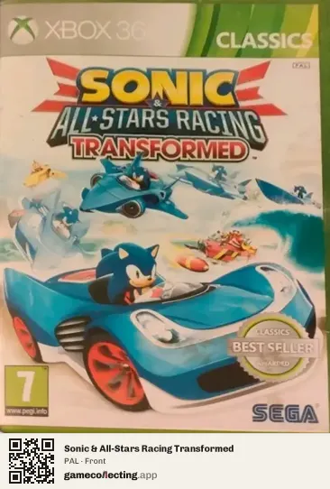 Sonic & All-Stars Racing Transformed Xbox 360, PAL box front