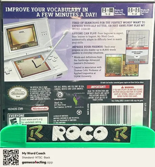 My Word Coach Nintendo DS, NTSC box back