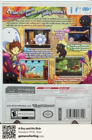 A Boy and His Blob Nintendo Wii, NTSC box back