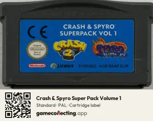 Crash & Spyro Super Pack Volume 1 Game Boy Advance, PAL cartridge label