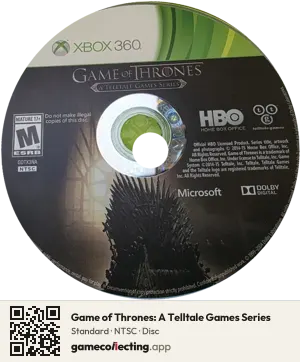 Game of Thrones: A Telltale Games Series Xbox 360, NTSC disc