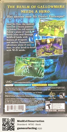 MediEvil Resurrection PlayStation Portable, NTSC box back
