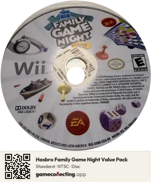 Hasbro Family Game Night Value Pack Nintendo Wii, NTSC disc
