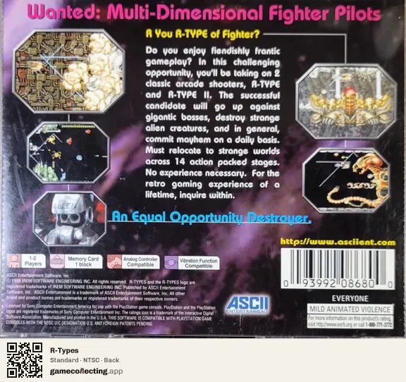 R-Types PlayStation, NTSC box back