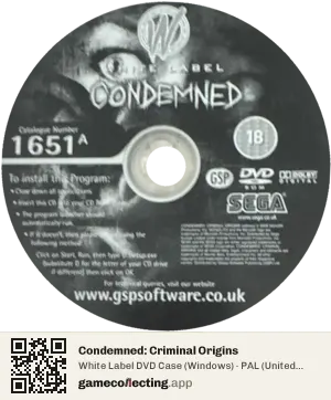 Condemned: Criminal Origins Computer, PAL disc