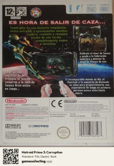 Metroid Prime 3: Corruption Nintendo Wii, Spain box back