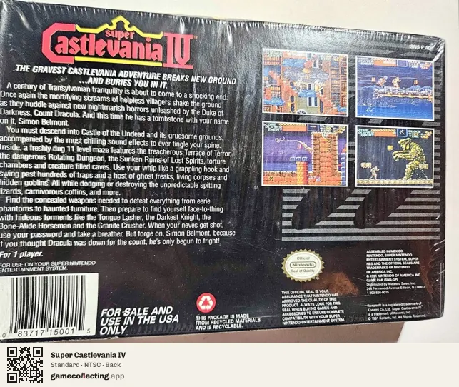 Super Castlevania IV Super Nintendo Entertainment System, NTSC box back