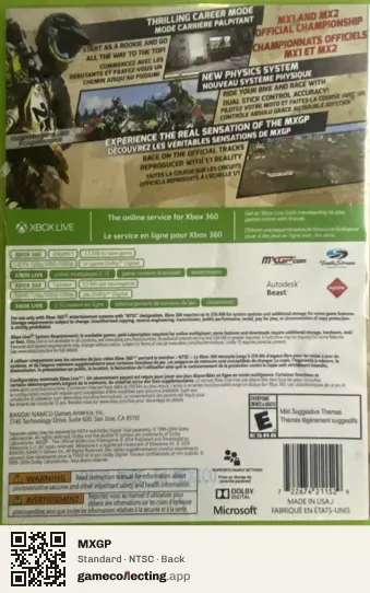 MXGP Xbox 360, NTSC box back