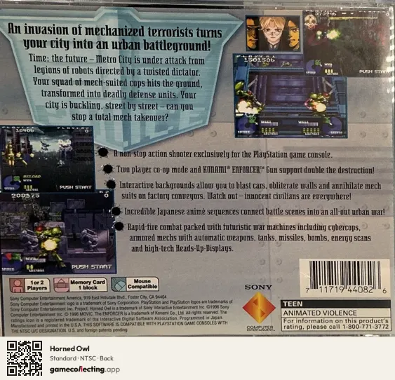 Horned Owl PlayStation, NTSC box back