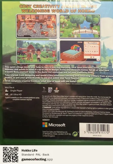Hokko Life Xbox One, PAL box back