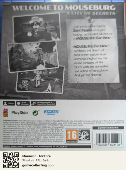 Mouse: P.I. for Hire PlayStation 5, PAL box back