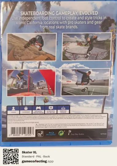 Skater XL PlayStation 4, PAL box back