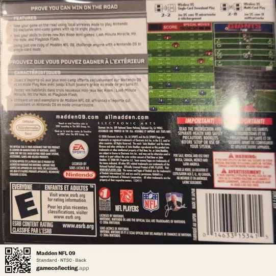 Madden NFL 09 Nintendo DS, NTSC box back