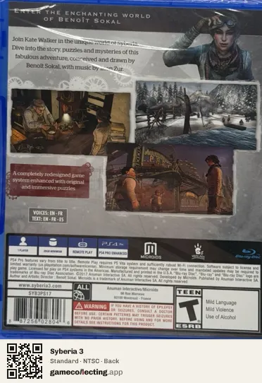Syberia 3 PlayStation 4, NTSC box back