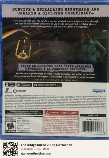The Bridge Curse 2: The Extrication PlayStation 5, NTSC box back
