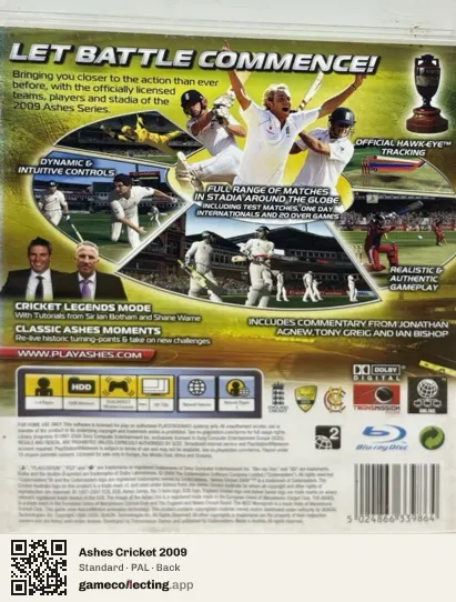 Ashes Cricket 2009 PlayStation 3, PAL box back