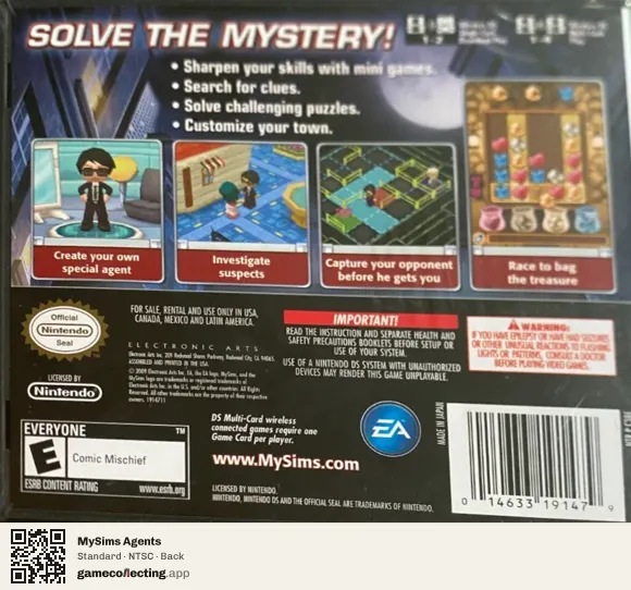 MySims Agents Nintendo DS, NTSC box back