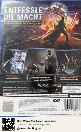 Star Wars: The Force Unleashed PlayStation 2, Germany box back