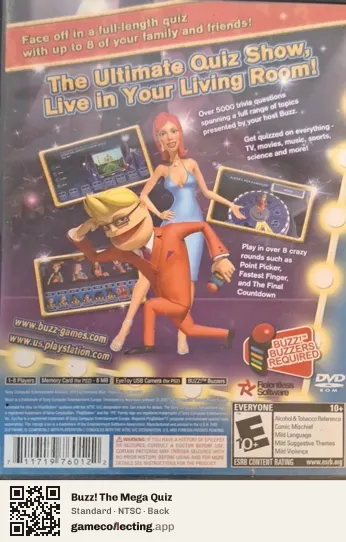 Buzz! The Mega Quiz PlayStation 2, NTSC box back
