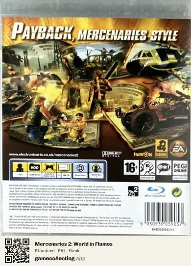 Mercenaries 2: World in Flames PlayStation 3, PAL box back