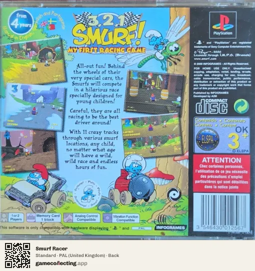 Smurf Racer PlayStation, United Kingdom box back