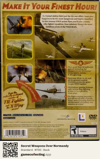 Secret Weapons Over Normandy PlayStation 2, NTSC box back