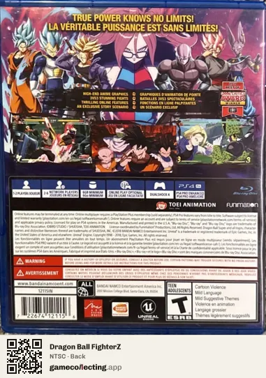 Dragon Ball FighterZ PlayStation 4, NTSC box back