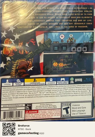 Broforce PlayStation 4, NTSC box back