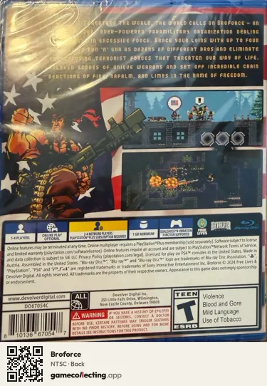 Broforce PlayStation 4, NTSC box back