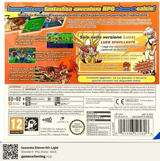 Inazuma Eleven GO: Light Nintendo 3DS, Italy box back