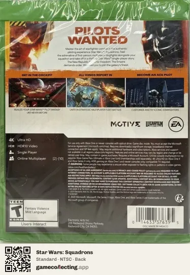 Star Wars: Squadrons Xbox One, NTSC box back