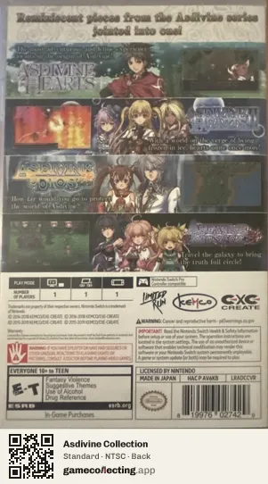 Asdivine Collection Nintendo Switch, NTSC box back