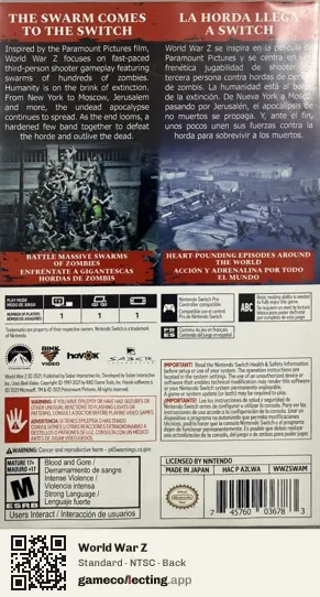 World War Z Nintendo Switch, NTSC box back