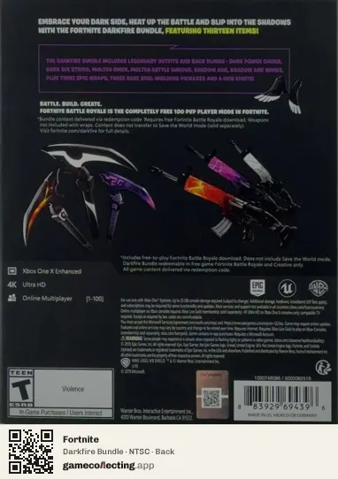 Fortnite Xbox One, NTSC box back