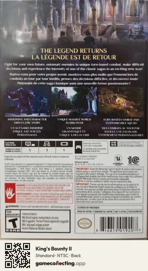 King's Bounty II Nintendo Switch, NTSC box back