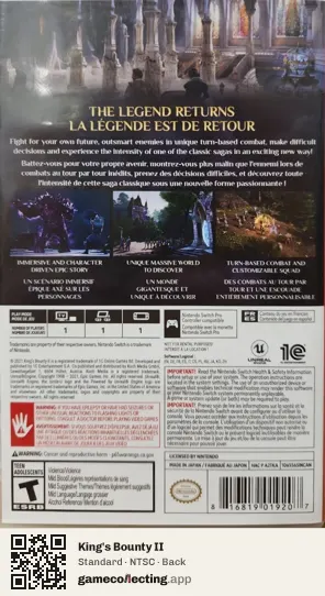 King's Bounty II Nintendo Switch, NTSC box back