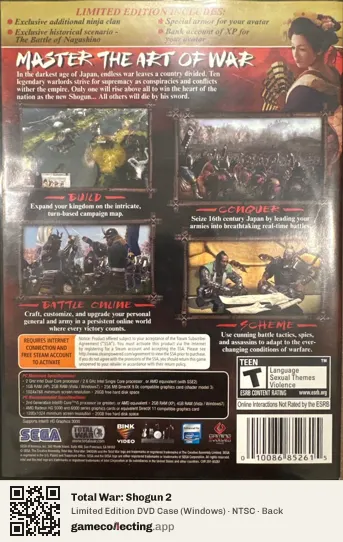 Total War: Shogun 2 Computer, NTSC box back