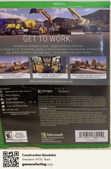 Construction Simulator Xbox Series X, NTSC box back