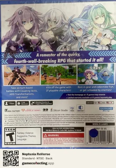 Neptunia ReVerse PlayStation 5, NTSC box back