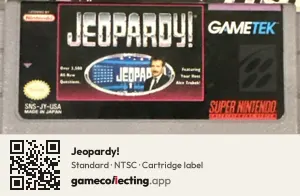 Jeopardy! Super Nintendo Entertainment System, NTSC cartridge label