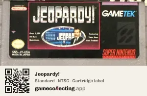 Jeopardy! Super Nintendo Entertainment System, NTSC cartridge label