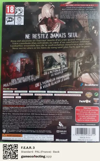 F.E.A.R. 3 Xbox 360, France box back