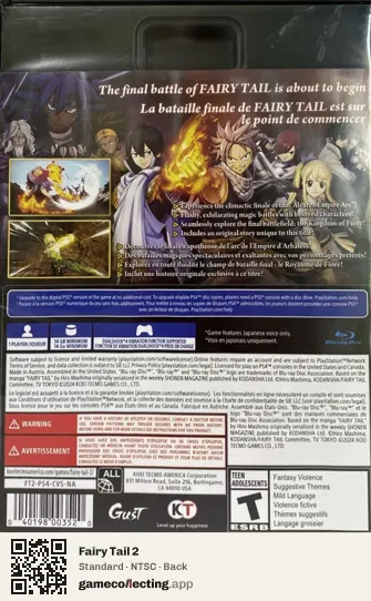 Fairy Tail 2 PlayStation 4, NTSC box back