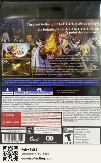 Fairy Tail 2 PlayStation 4, NTSC box back
