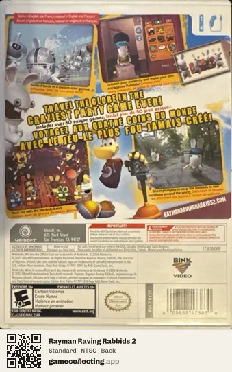 Rayman Raving Rabbids 2 Nintendo Wii, NTSC box back