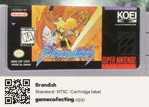 Brandish Super Nintendo Entertainment System, NTSC cartridge label